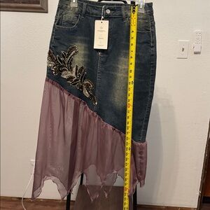 Denim and Purple Skirt with Embellishments